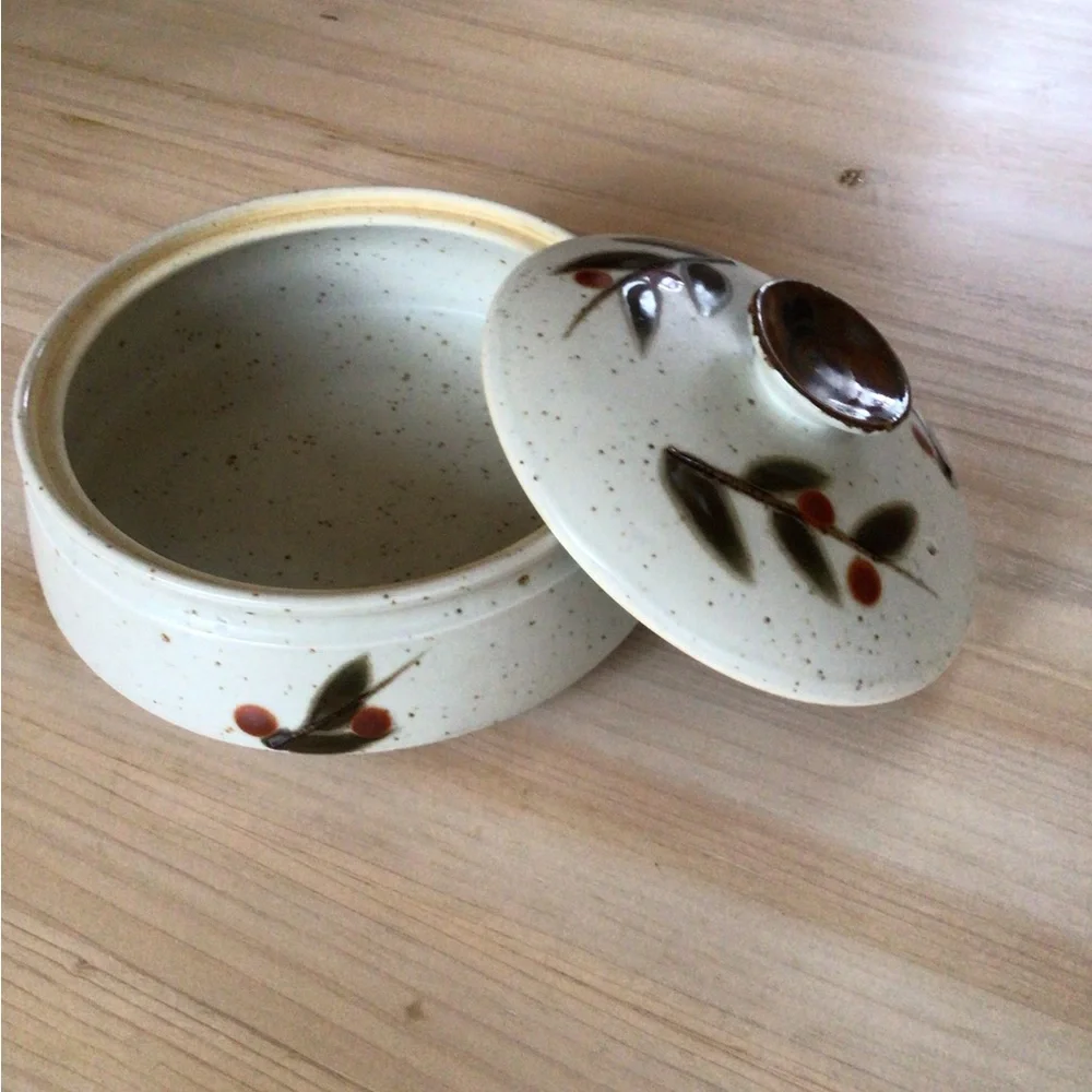 Vintage Otagiri Donabe Lidded Pot Dish Japanese Stoneware Cover Speckled